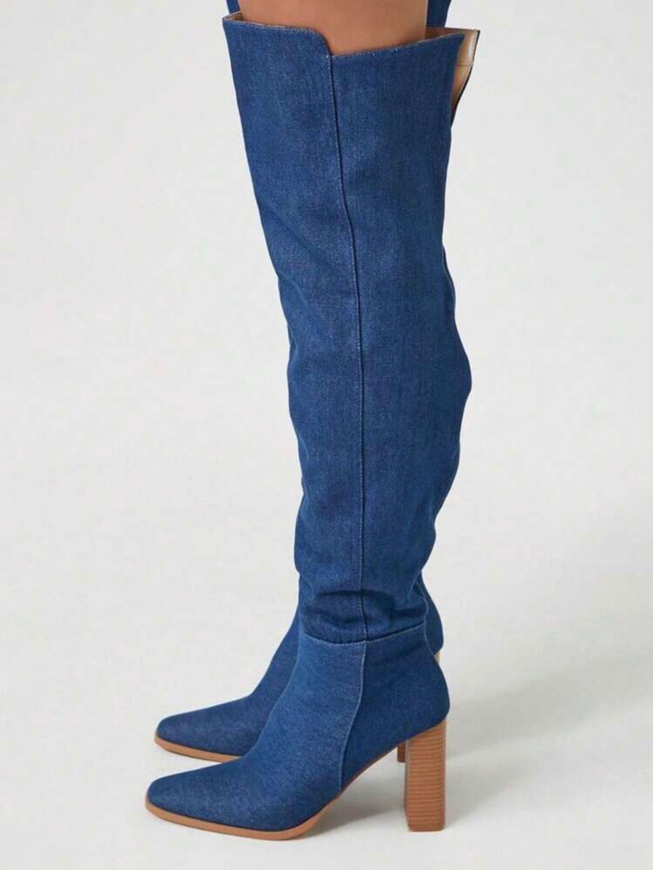 Karen Denim Over the Knee High Heel Boots (SIZE UP HALF SIZE)