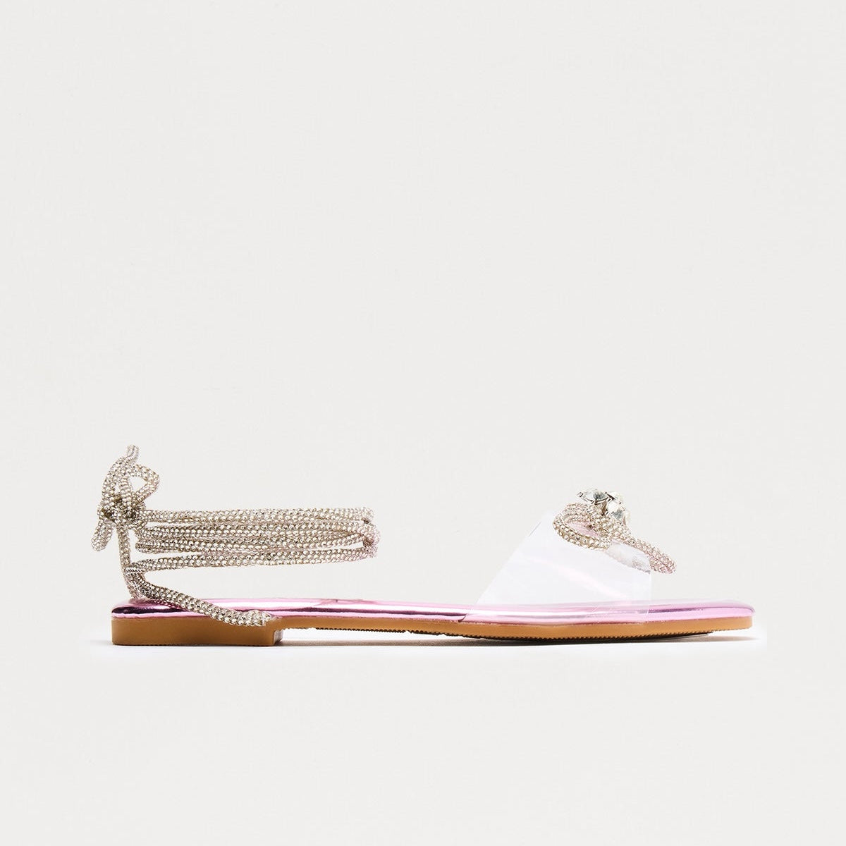 Gemma Rhinestone Bow Lace Up Sandals, Pink