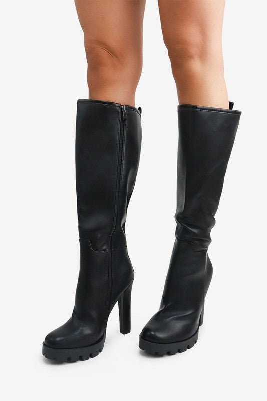 Roberta Knee High Chunky High Heel Boots