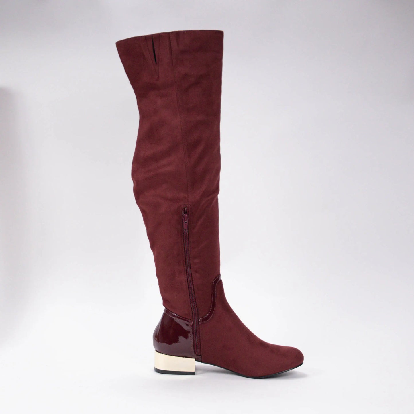 Cecilia Burgundy Over the Knee Gold Heel