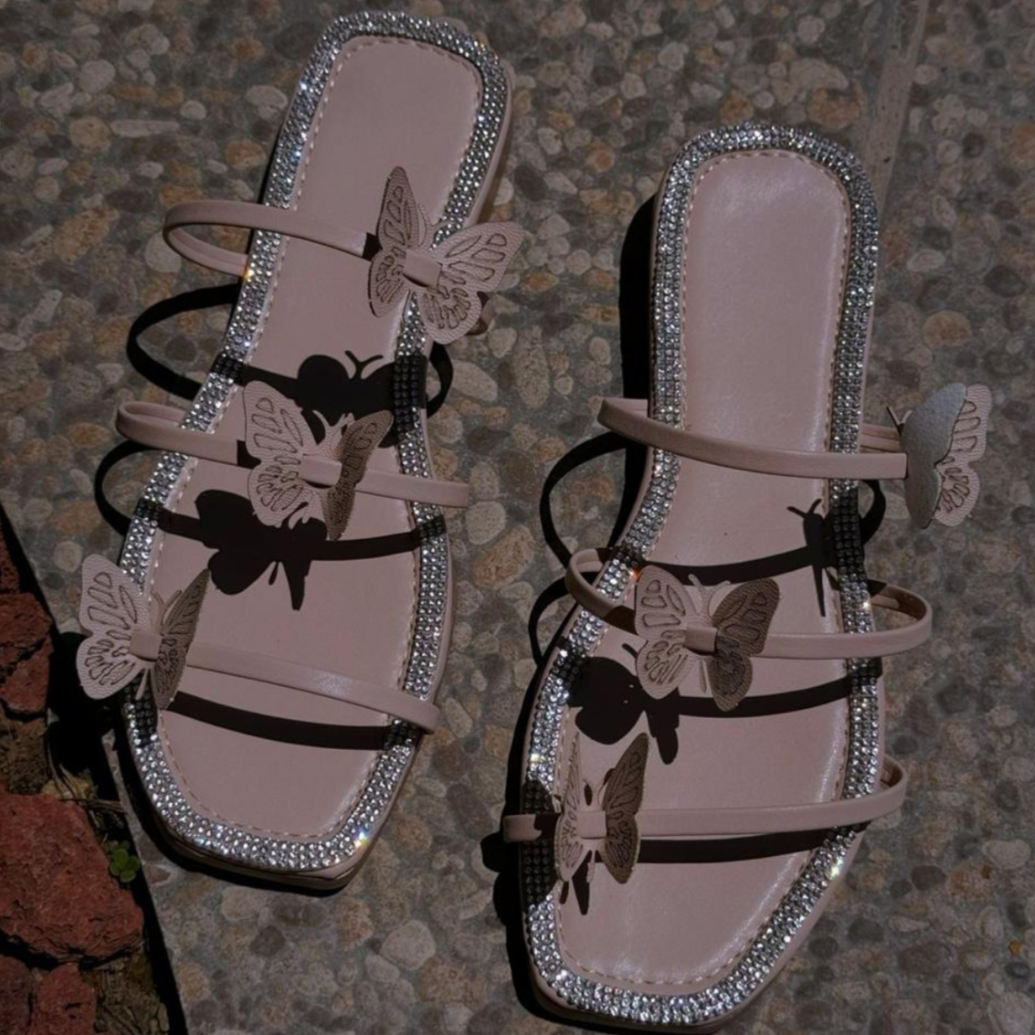 "Sophia"- Butterfly Strap Sandals, Beige