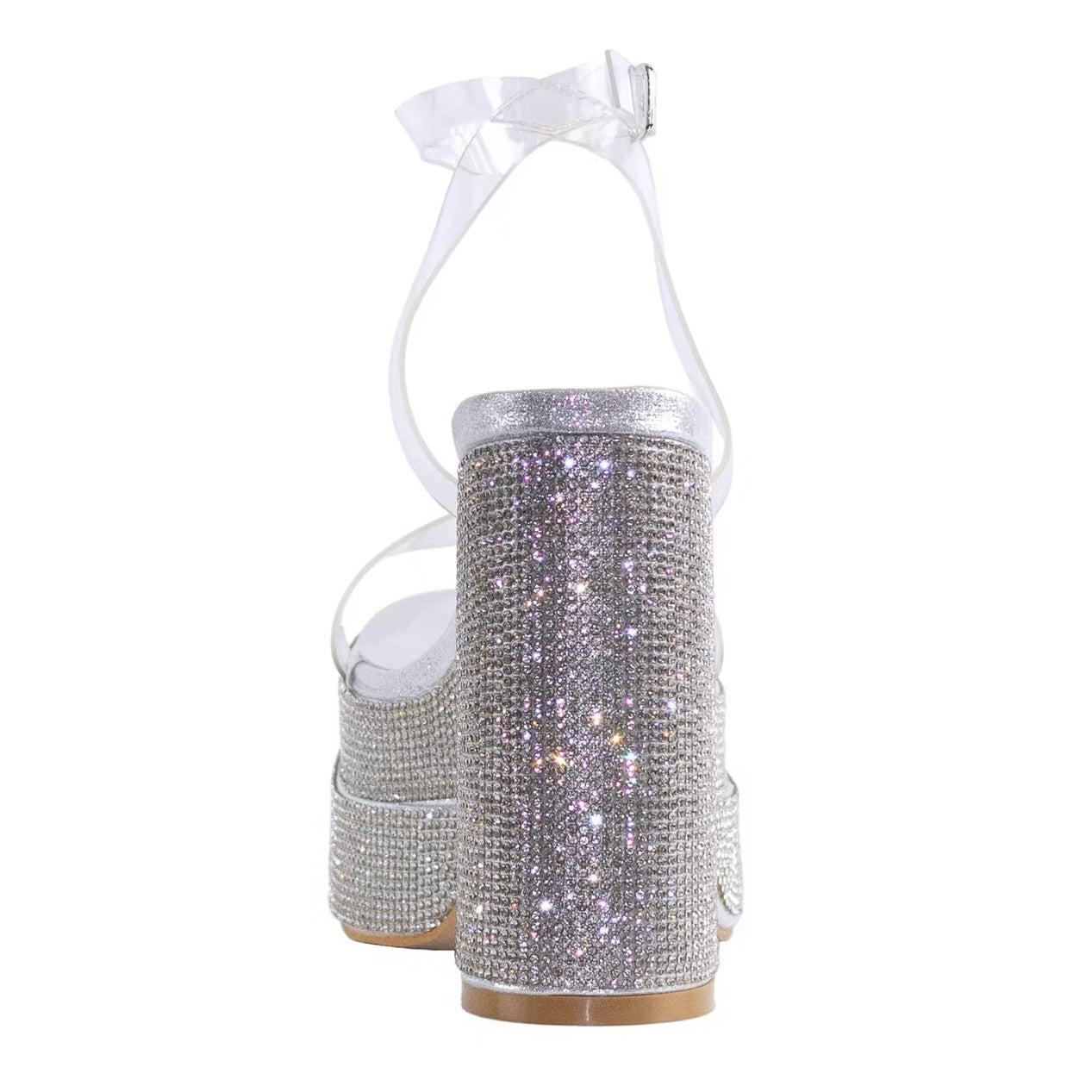 Crystal- Rhinestone Platform Rhinestone Heel Clear Straps