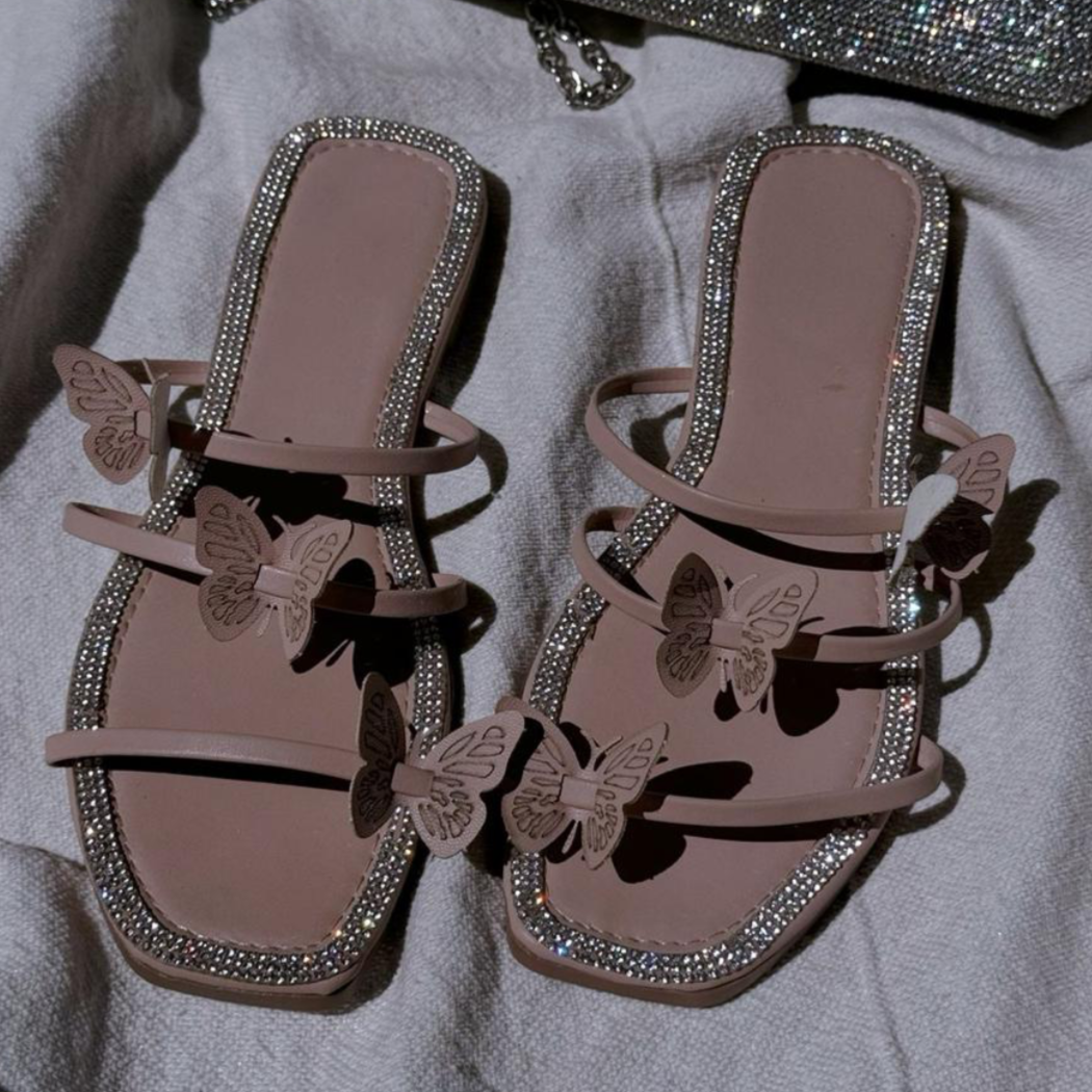 "Sophia"- Butterfly Strap Sandals, Beige