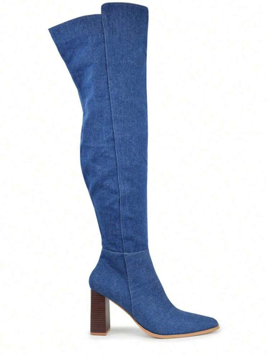 Karen Denim Over the Knee High Heel Boots (SIZE UP HALF SIZE)