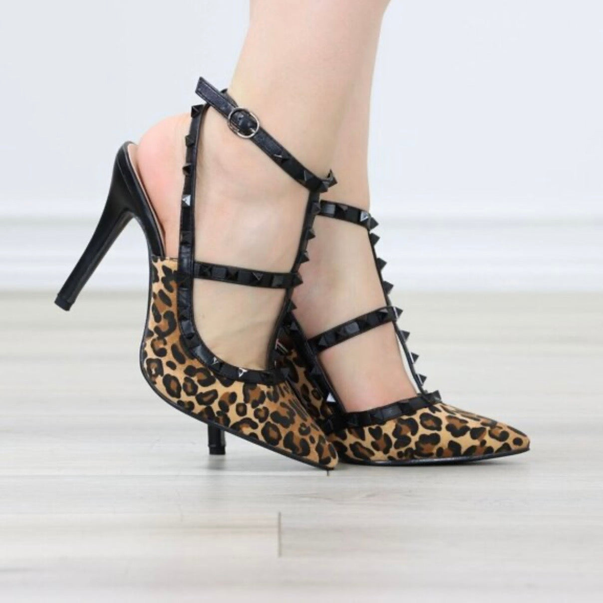 Ivette Leopard Black Stud Heel