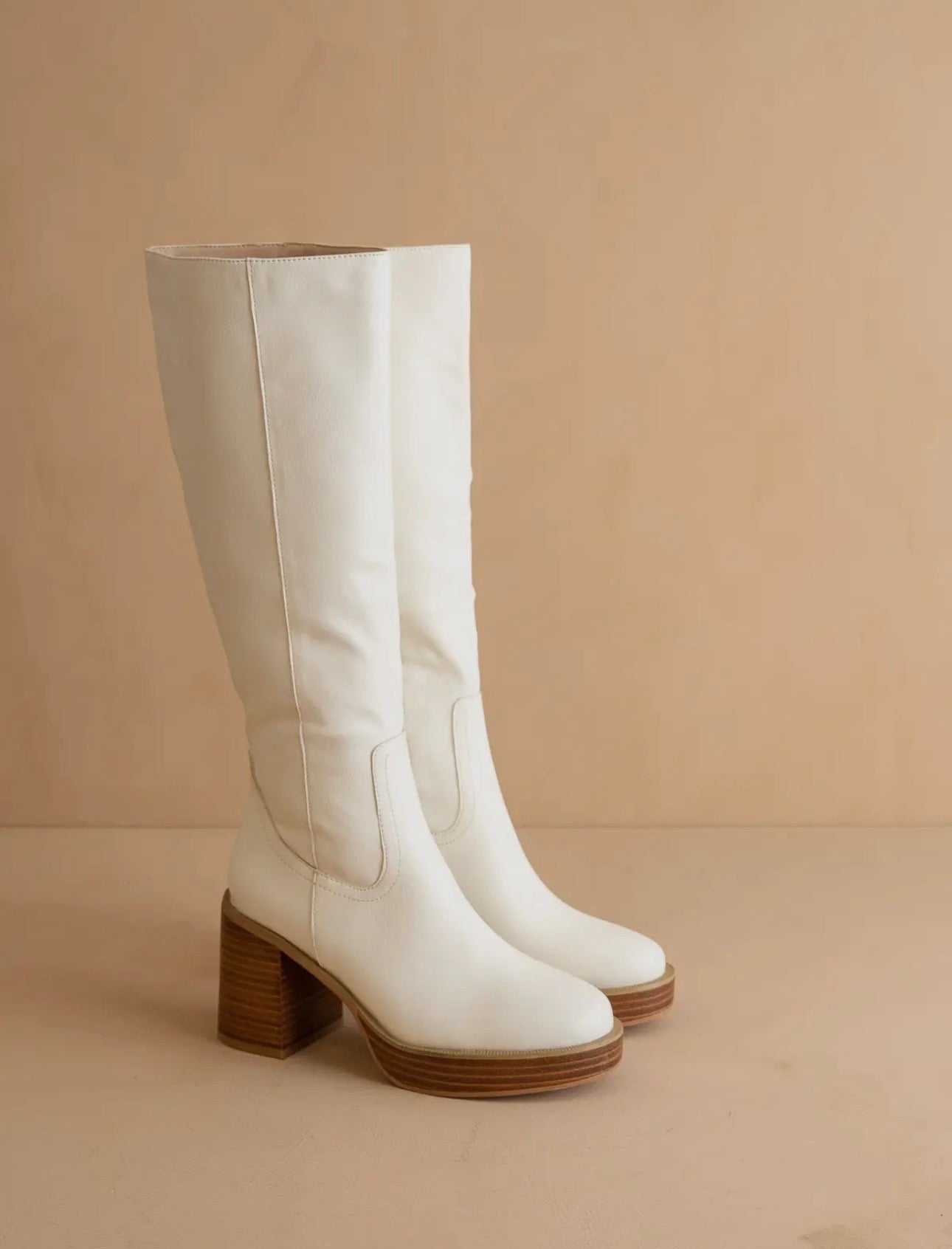Cynthia White Platform Knee-High Boots