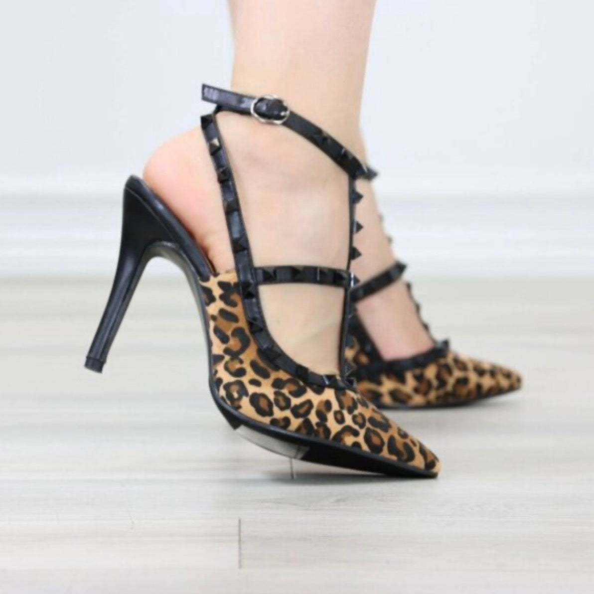 Ivette Leopard Black Stud Heel