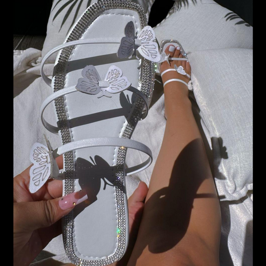 "Sophia"- Butterfly Strap Sandals, White