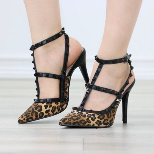 Ivette Leopard Black Stud Heel