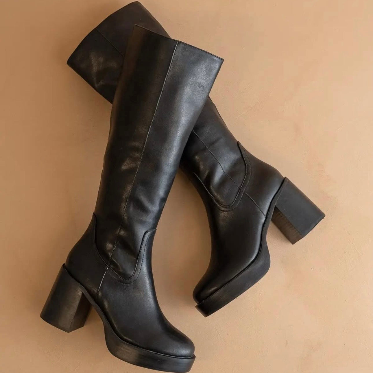 Cynthia Black Platform Knee-High Boots