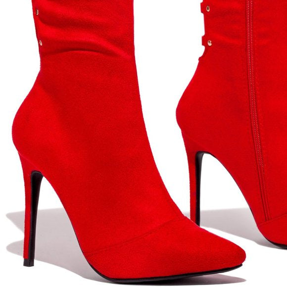 Ari Red Over the Knee Lace Up Boots