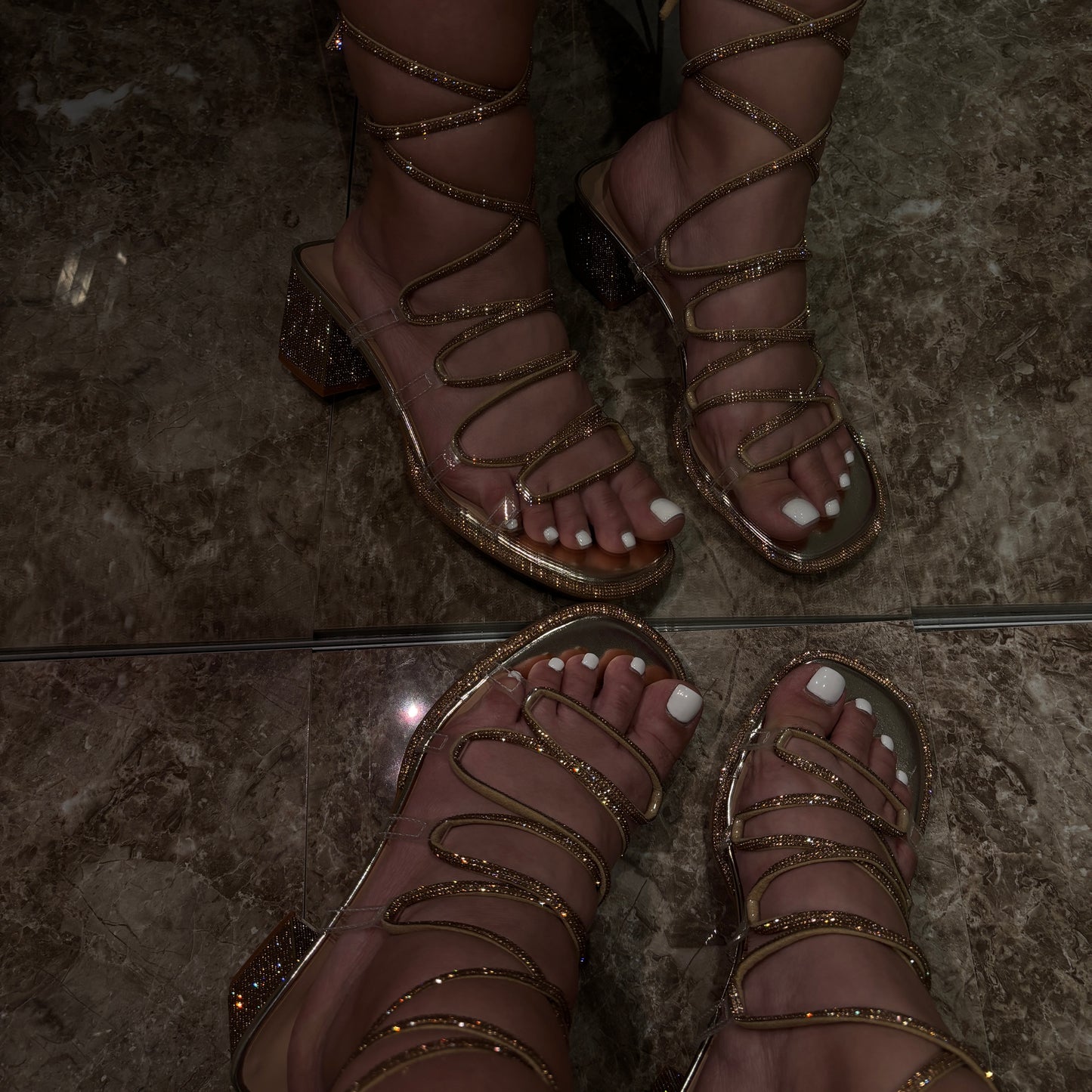 Rhinestone Lace Up Chunky Heel Dressy Sandal (Wide-Friendly)- Abigail