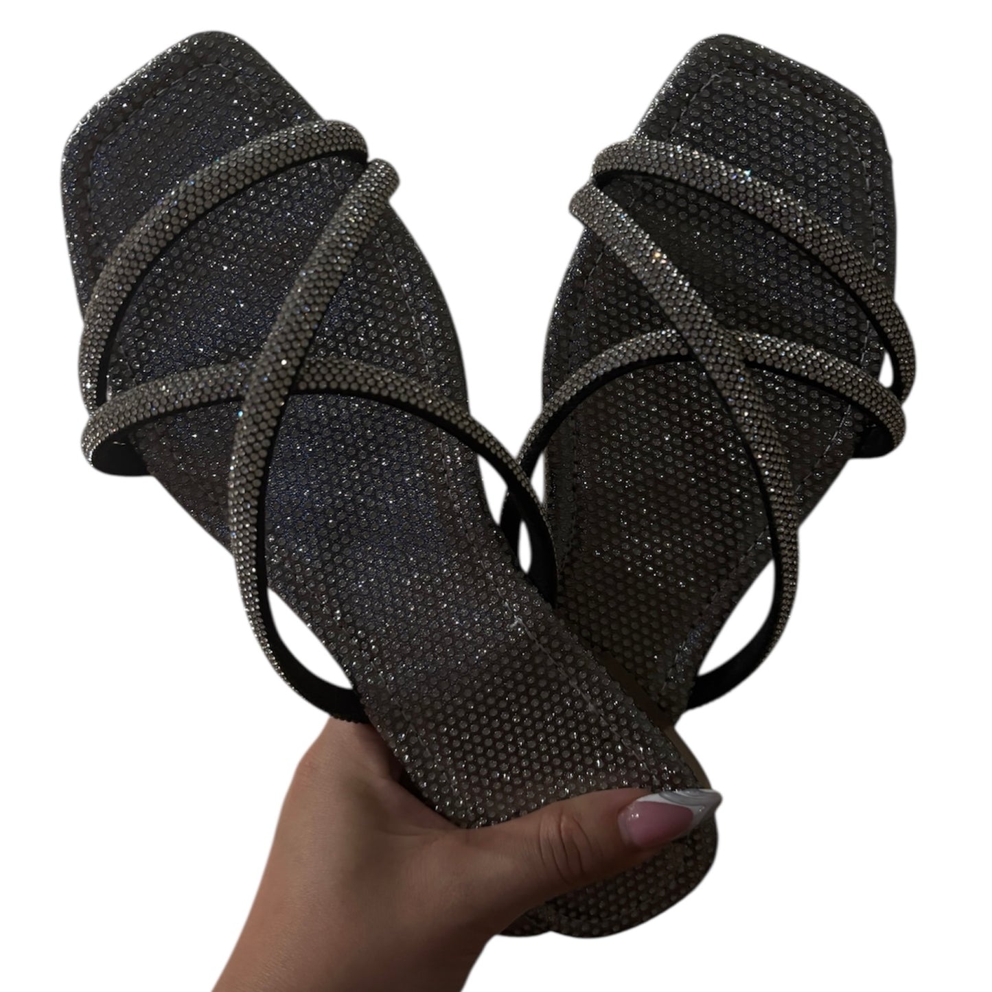 "Black Ice"- Shimmer Strap Sandals
