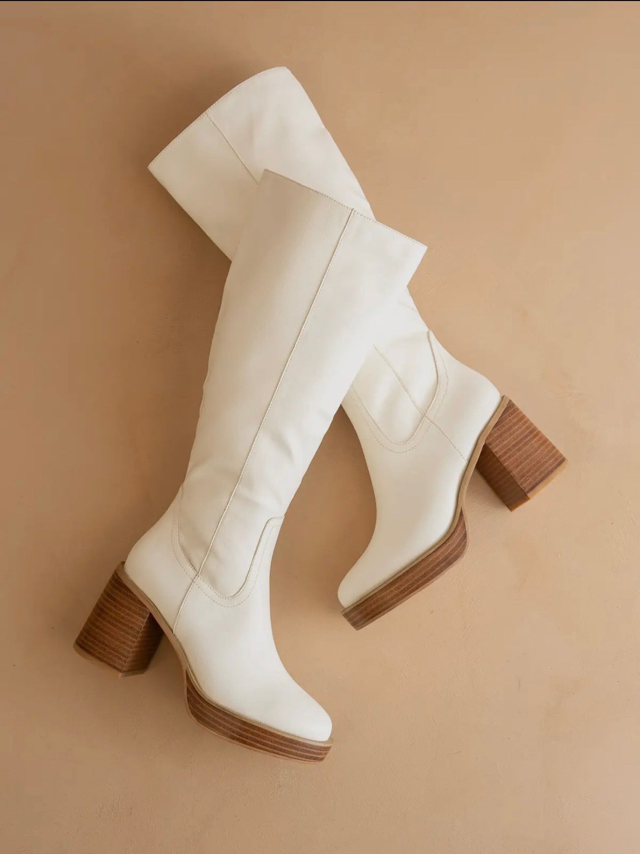 Cynthia White Platform Knee-High Boots
