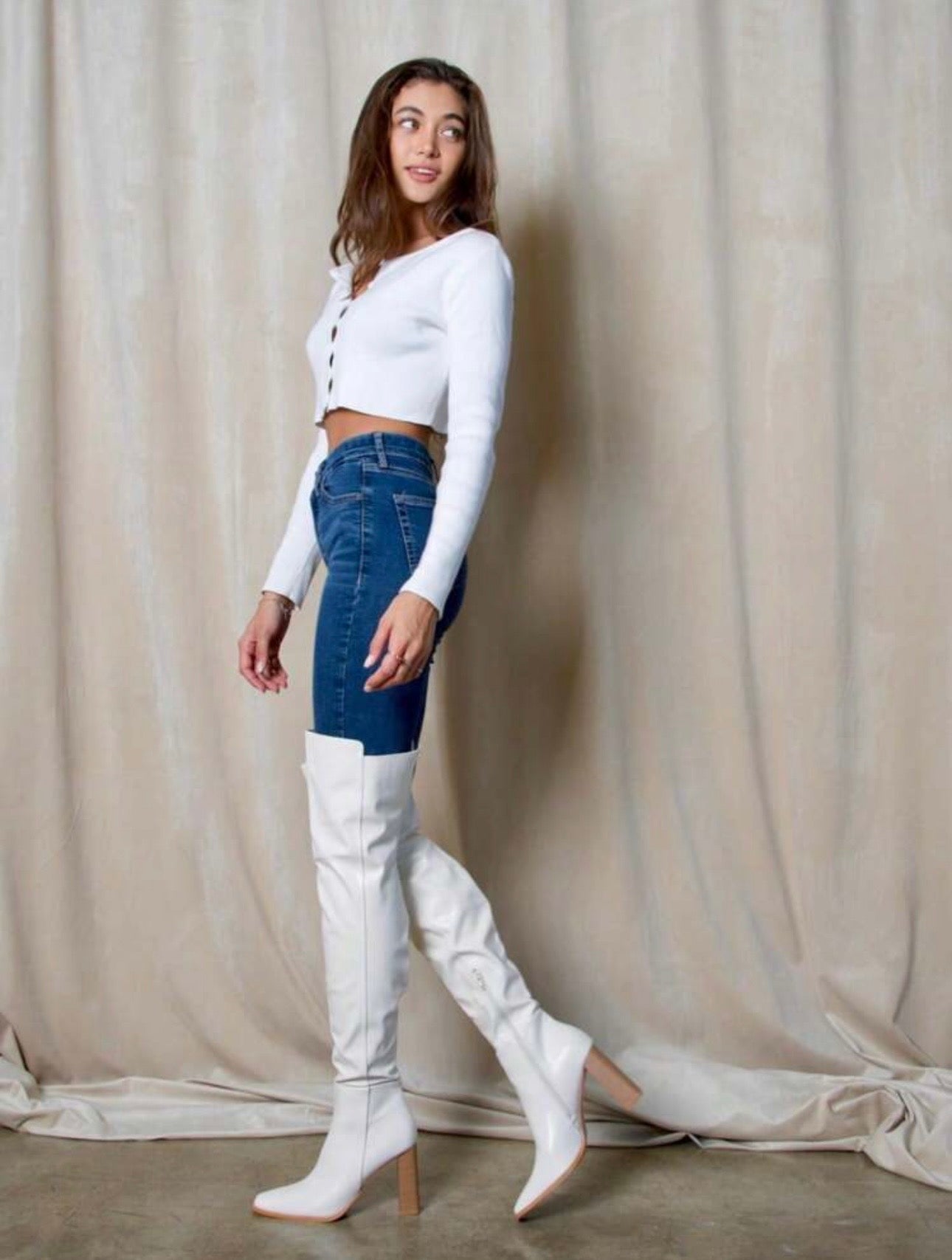 Karen White Over the Knee High Heel Boots (SIZE UP HALF SIZE)