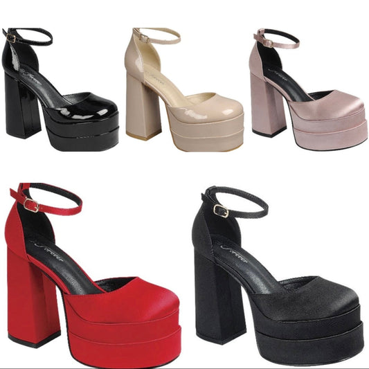 Violeta- Platform Chunky High Heel Dress Heel (5 Colors) [SIZE DOWN HALF SIZE]