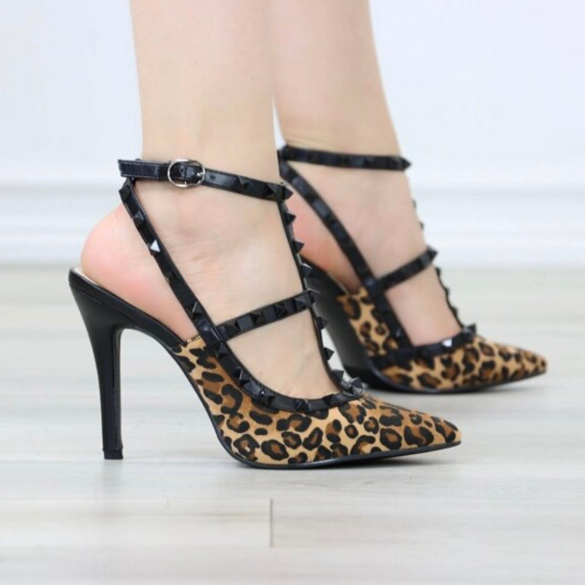 Ivette Leopard Black Stud Heel
