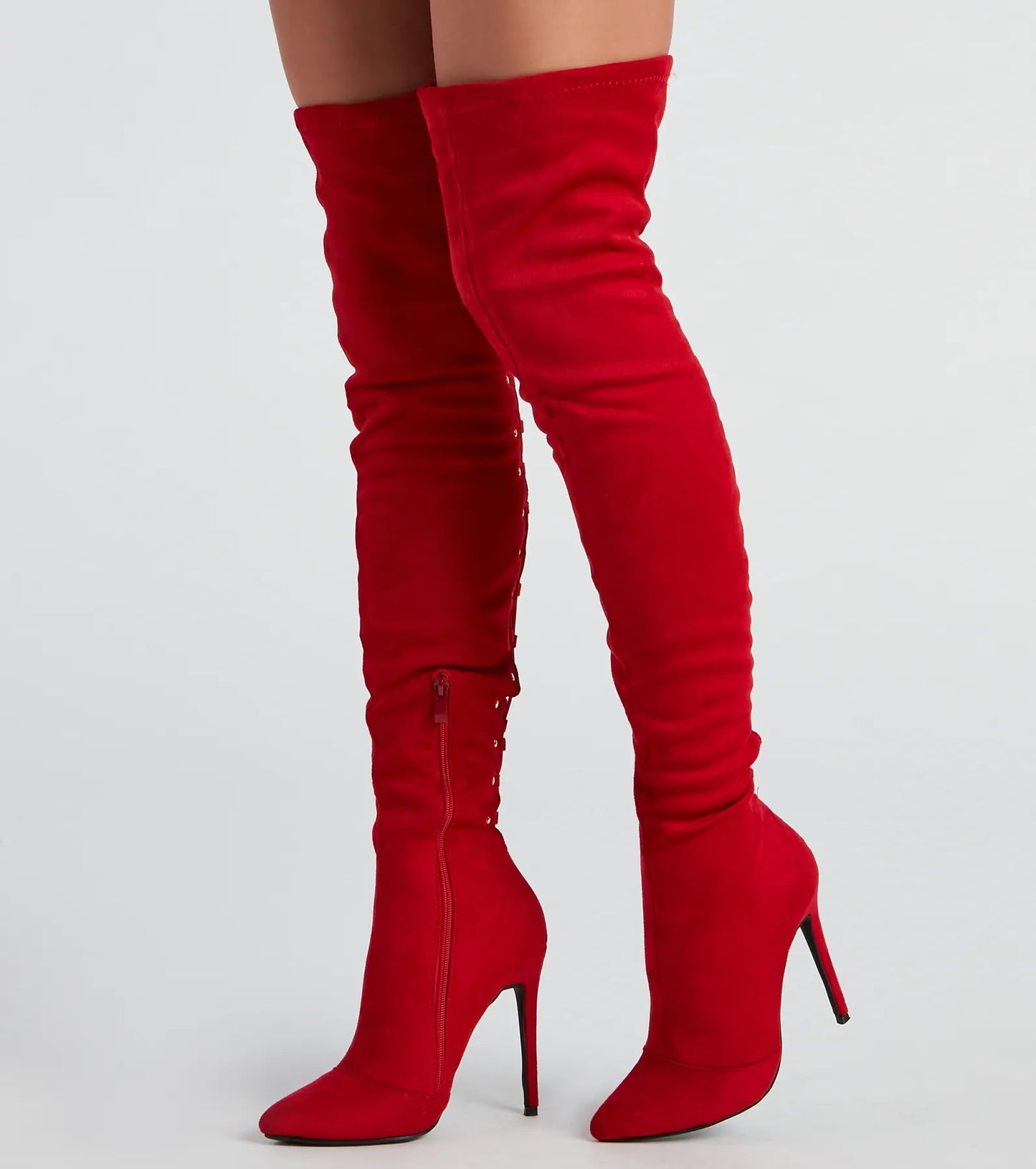 Ari Red Over the Knee Lace Up Boots