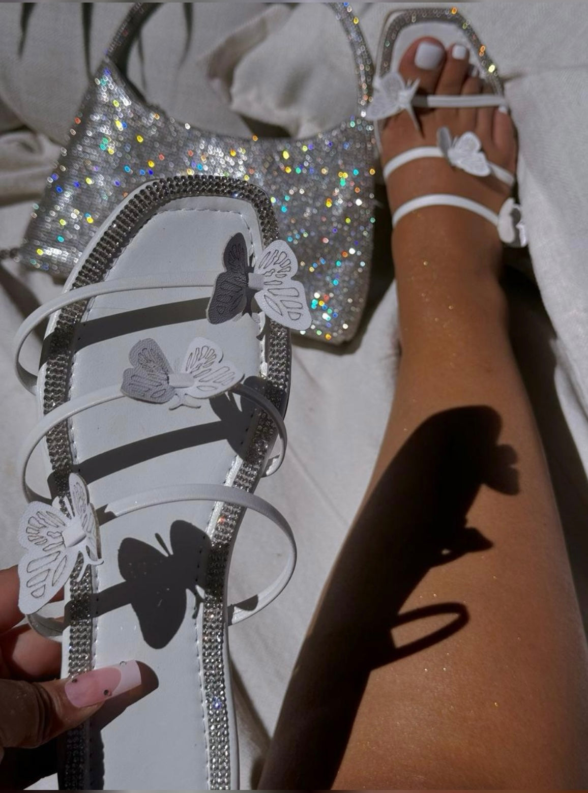 Butterfly Strap Rhinestone Sandals