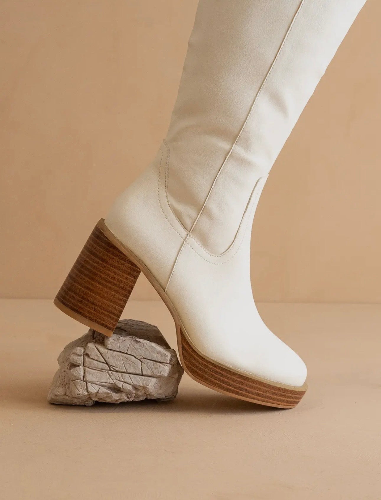 Cynthia White Platform Knee-High Boots