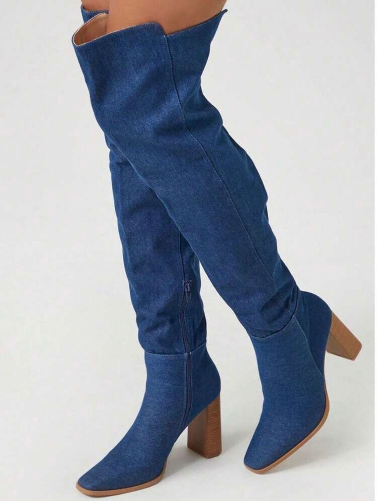 Karen Denim Over the Knee High Heel Boots (SIZE UP HALF SIZE)