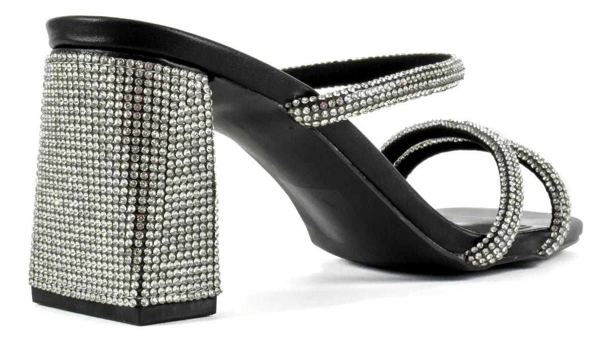 Cristina Black Dressy Rhinestone Sandal Heel