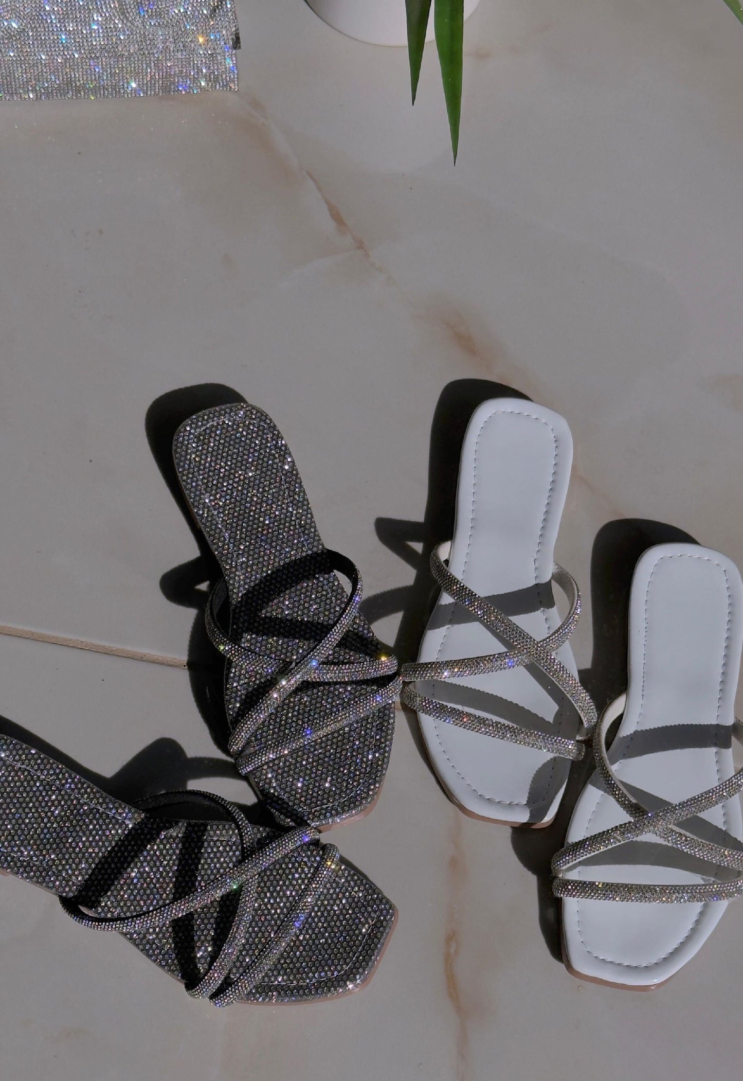 "Black Ice"- Shimmer Strap Sandals
