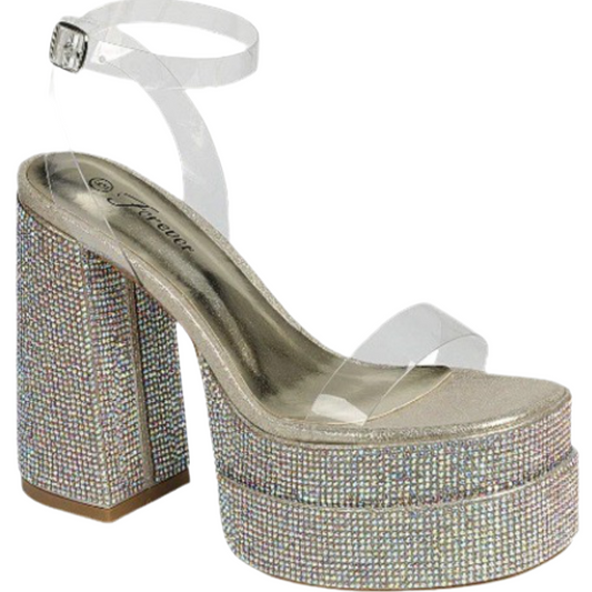 Crystal- Rhinestone Platform Rhinestone Heel Clear Straps