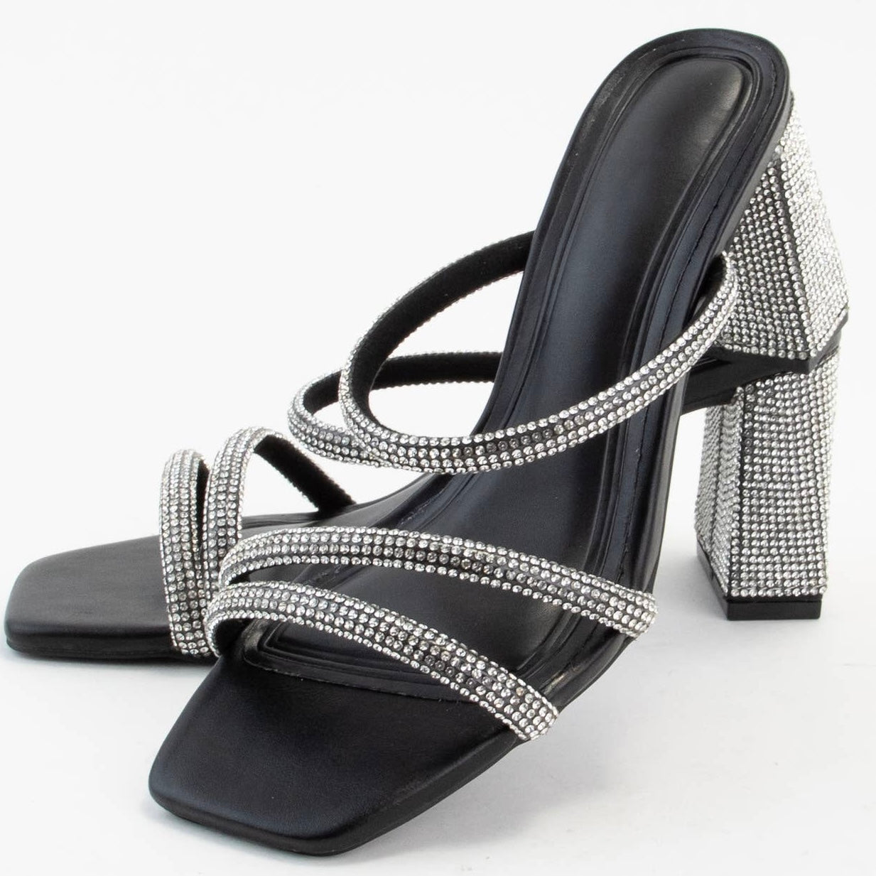 Cristina Black Dressy Rhinestone Sandal Heel
