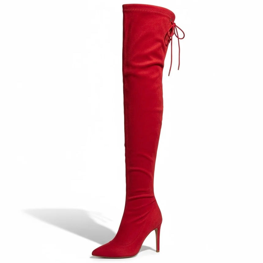 Ari Red Over the Knee Lace Up Boots