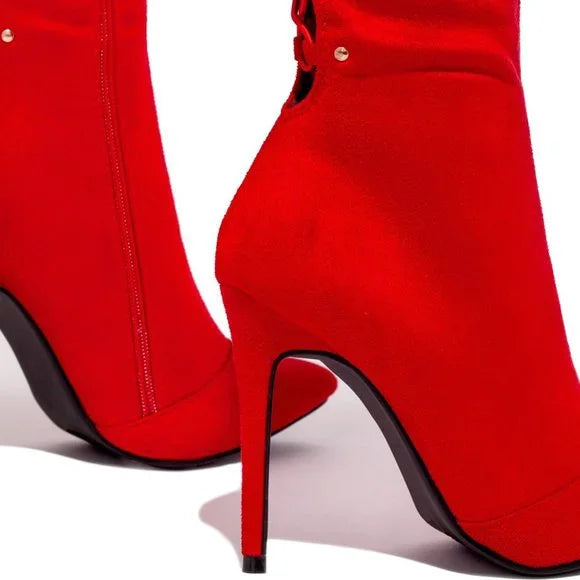 Ari Red Over the Knee Lace Up Boots