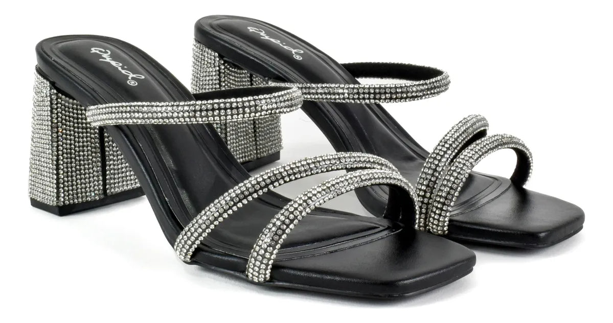 Cristina Black Dressy Rhinestone Sandal Heel