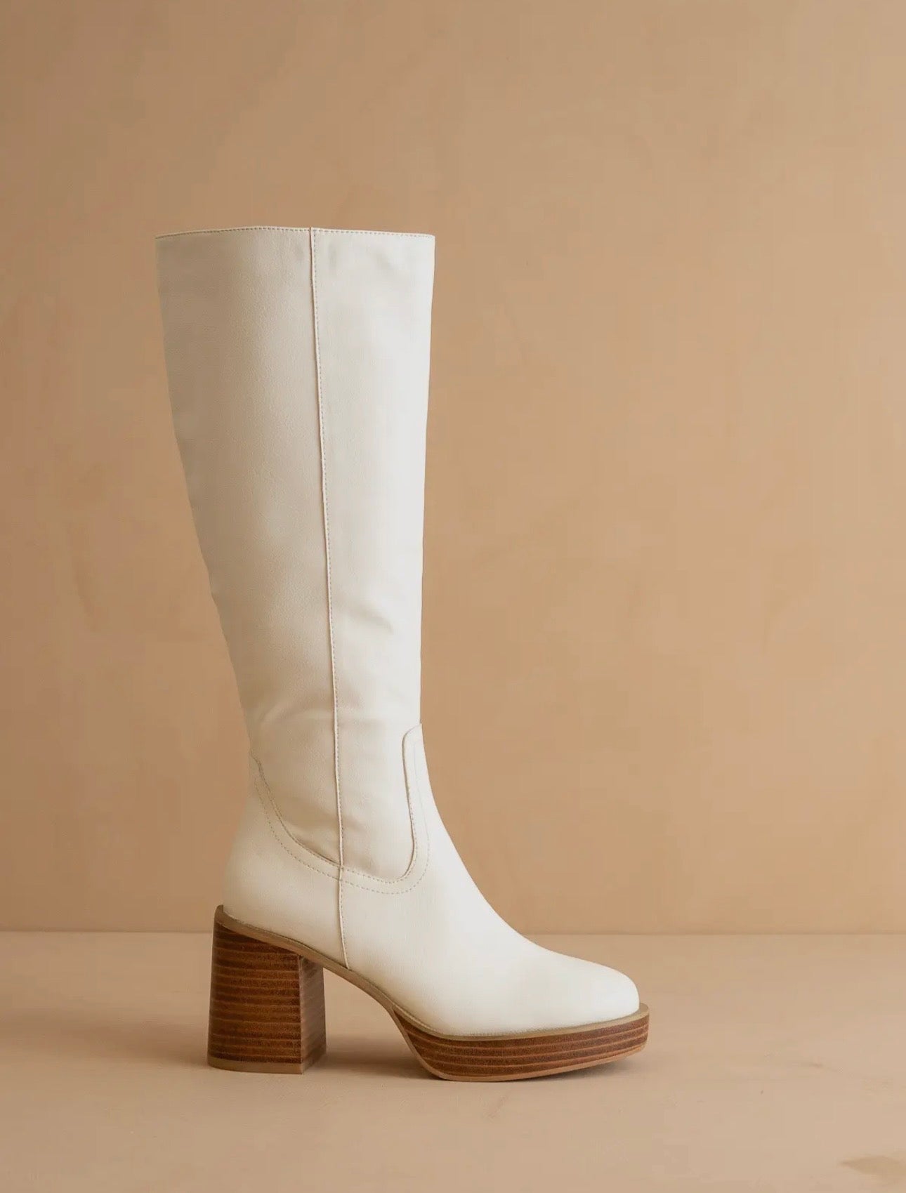 Cynthia White Platform Knee-High Boots