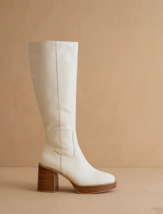 Cynthia White Platform Knee-High Boots