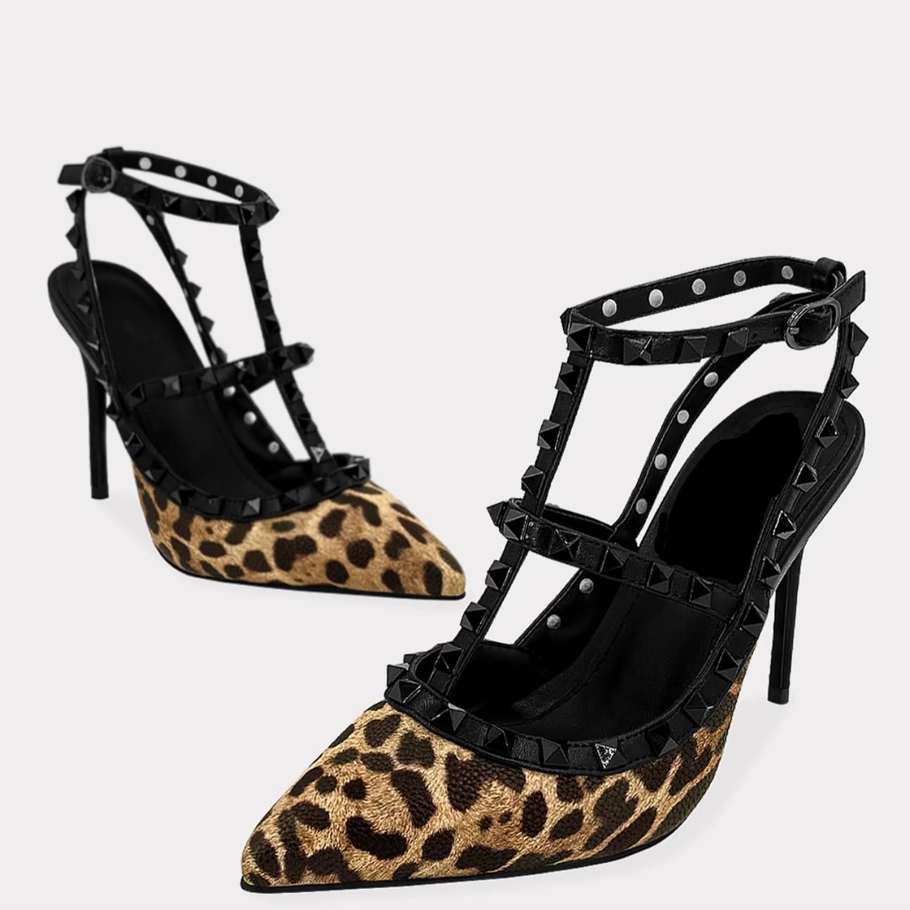 Ivette Leopard Black Stud Heel