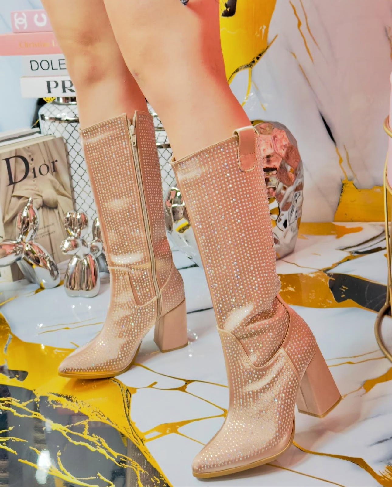 "Bedazzled"- Rhinestone Chunky High Heel Boots