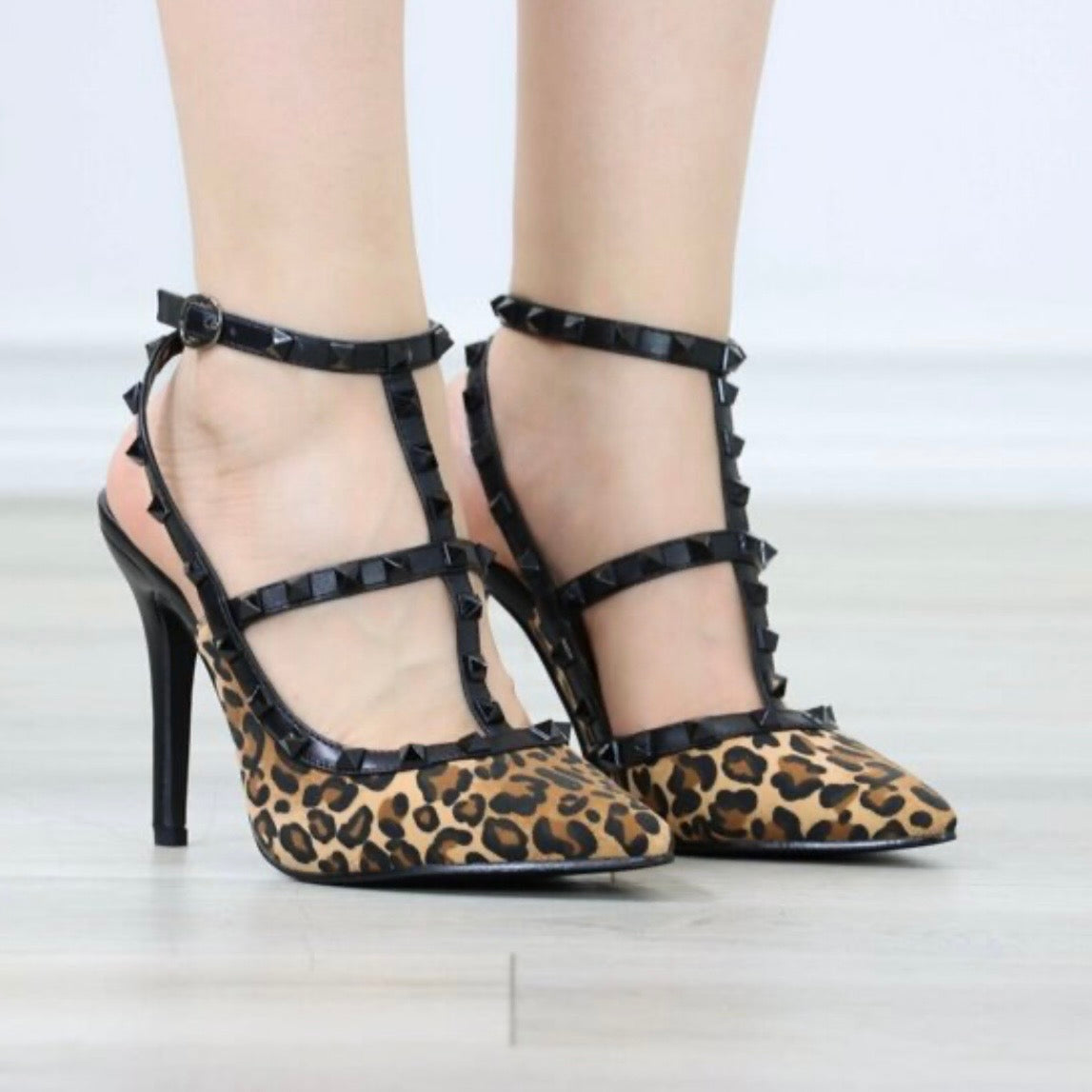 Ivette Leopard Black Stud Heel