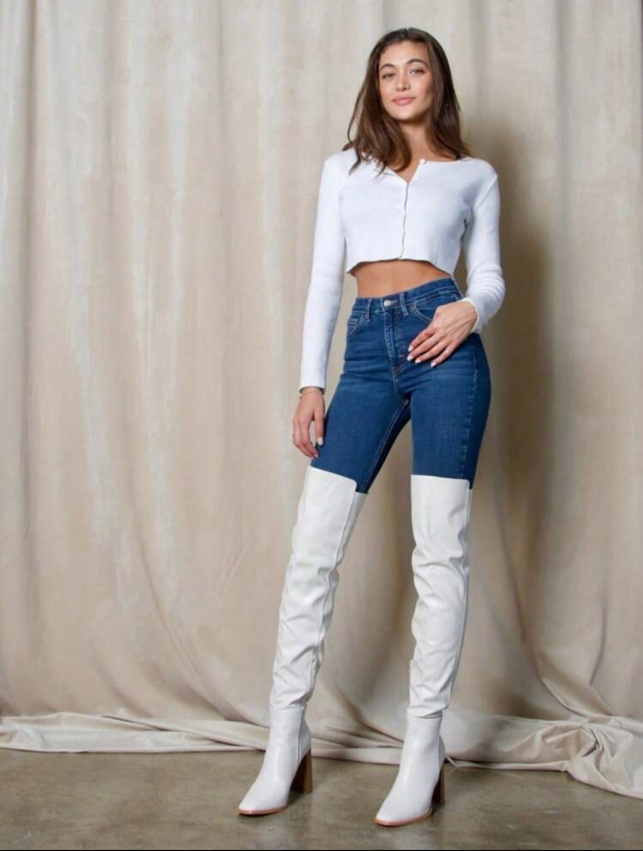 Karen White Over the Knee High Heel Boots (SIZE UP HALF SIZE)