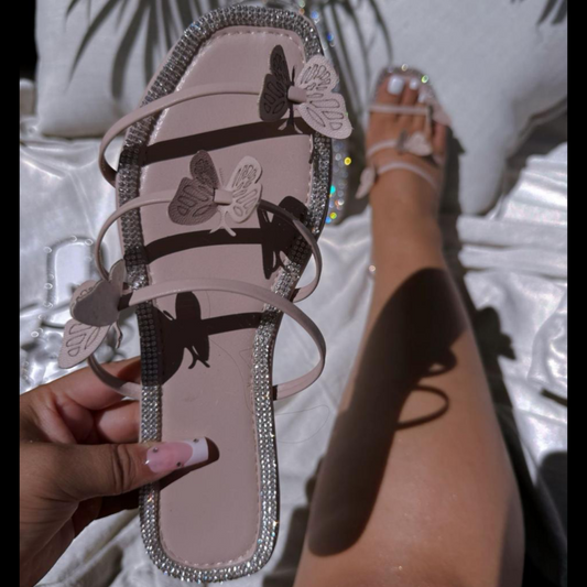 "Sophia"- Butterfly Strap Sandals, Beige