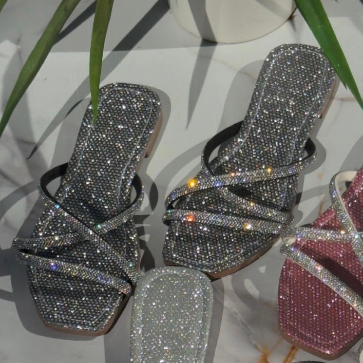 "Black Ice"- Shimmer Strap Sandals