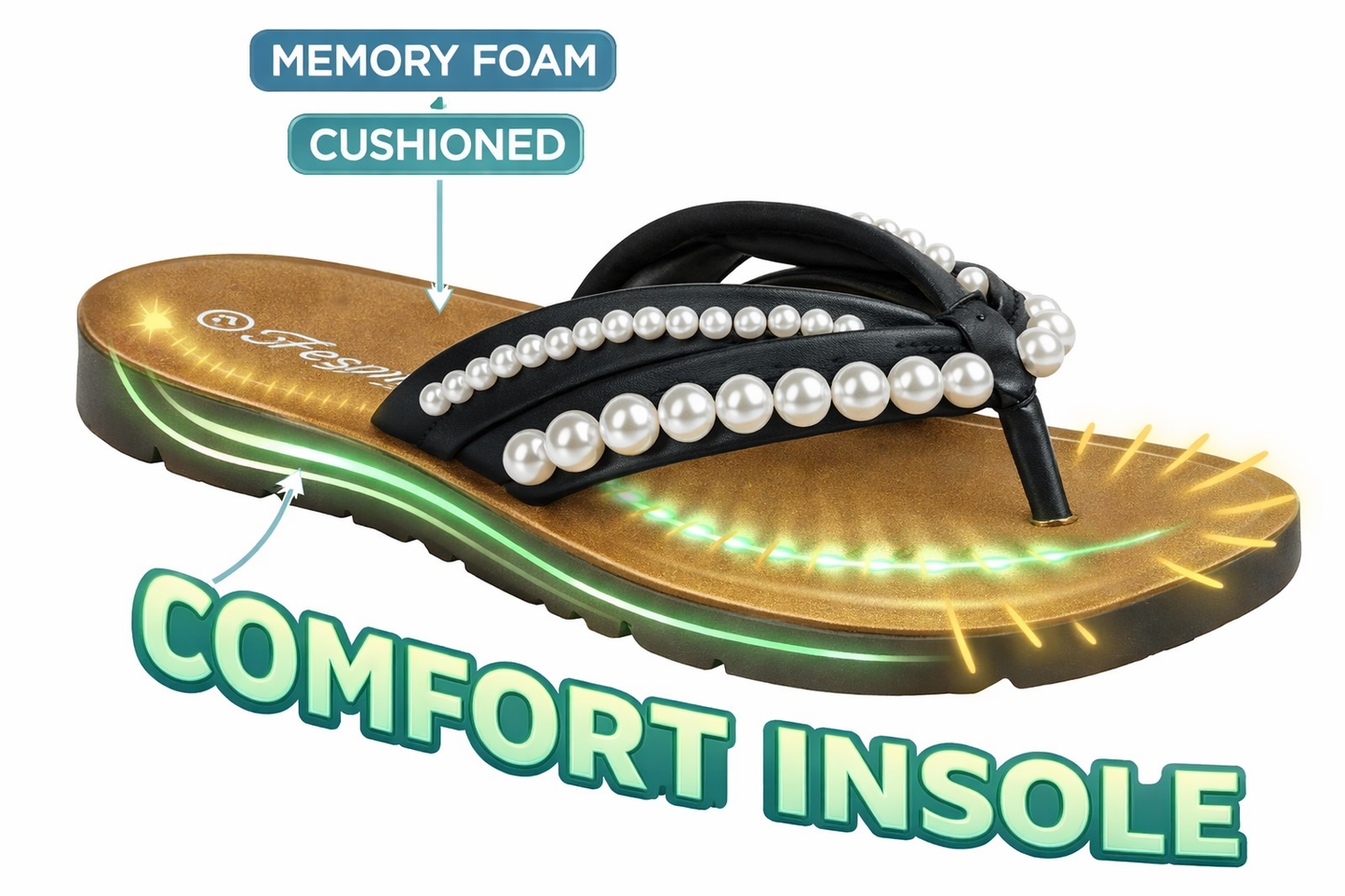 Rebecca Pearled COMFORT Flip Flop Sandals