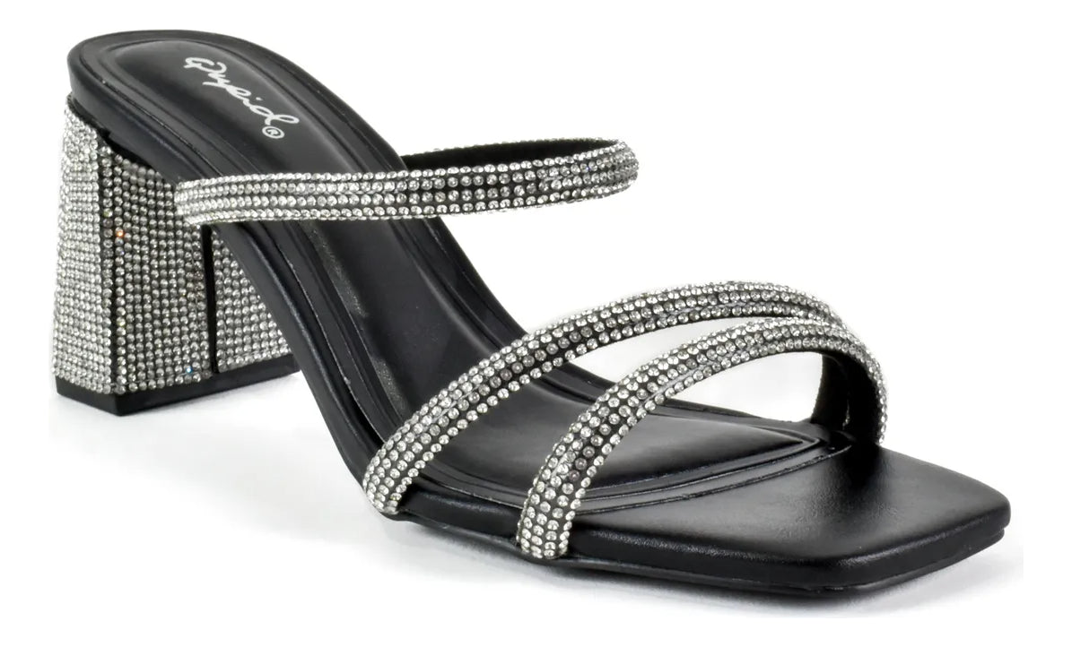 Cristina Black Dressy Rhinestone Sandal Heel