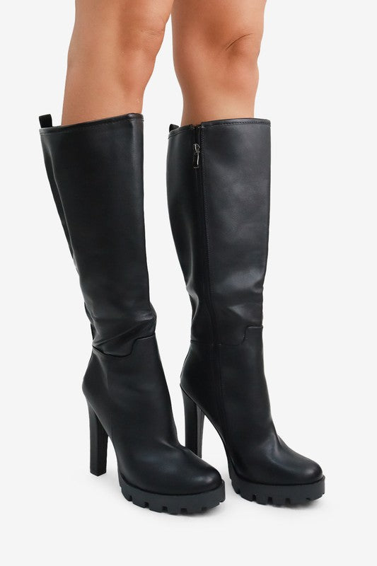 Roberta Knee High Chunky High Heel Boots