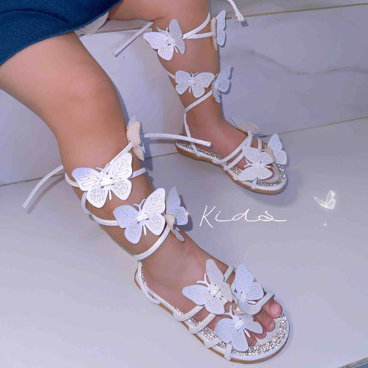 "Sophia"- Butterfly Strap Sandals Toddler, White